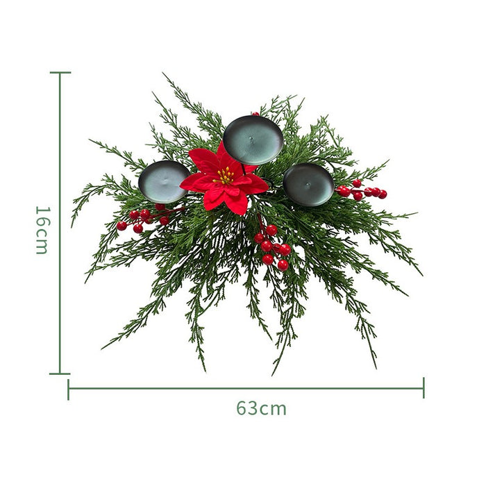 Bulk Christmas Pine Red Poinsettia Berry Candlestick Centerpiece Decoración 25 pulgadas al por mayor 