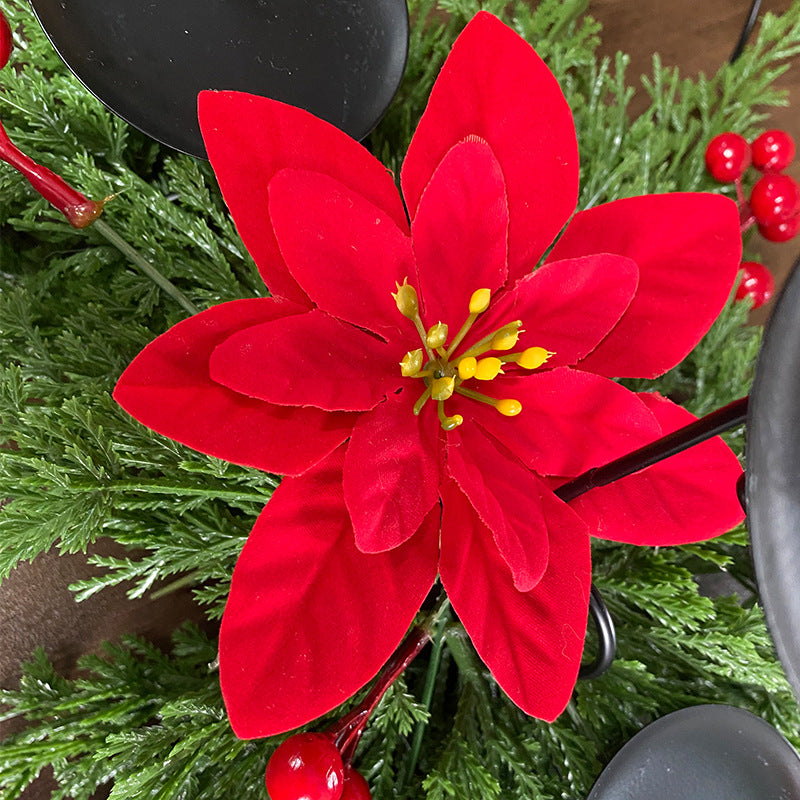 Bulk Christmas Pine Red Poinsettia Berry Candlestick Centerpiece Decoración 25 pulgadas al por mayor 