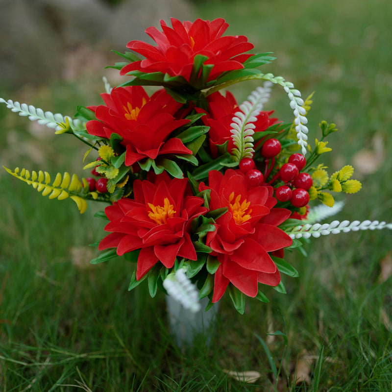 Bulk Exclusive Dahlia with Berries Bush Bouquets in Vase Artificial Flowers for Graves and Memorials Arrangements Wholesale