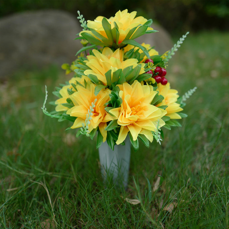 Bulk Exclusive Dahlia with Berries Bush Bouquets in Vase Artificial Flowers for Graves and Memorials Arrangements Wholesale