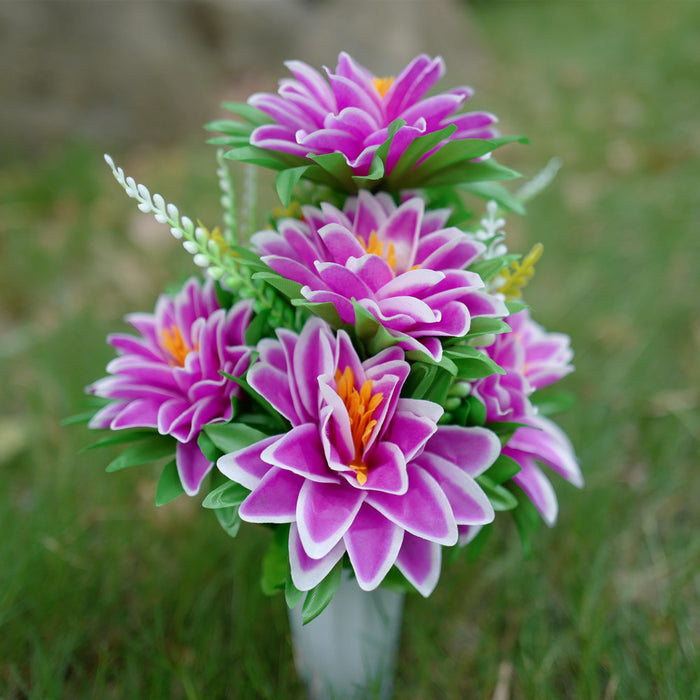 Bulk Exclusive Dahlia with Berries Bush Bouquets in Vase Artificial Flowers for Graves and Memorials Arrangements Wholesale
