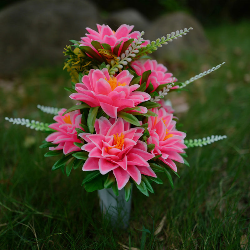 Bulk Exclusive Dahlia with Berries Bush Bouquets in Vase Artificial Flowers for Graves and Memorials Arrangements Wholesale