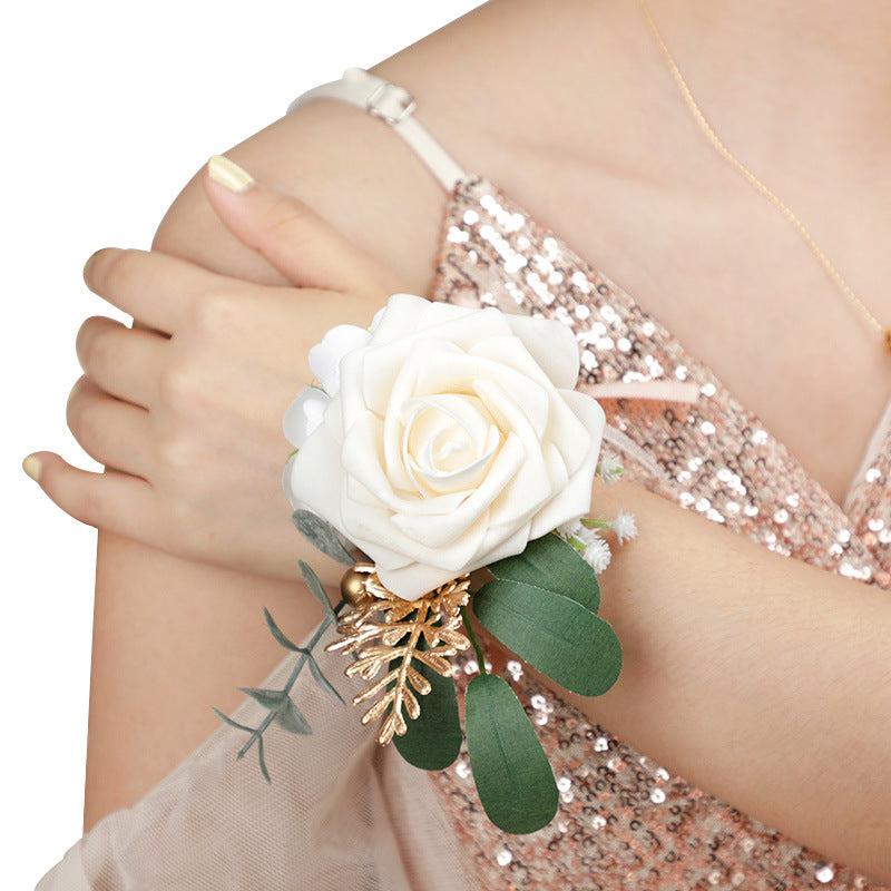 Bulk Rose Silk Flowers Corsage with Green Leaves Wholesale