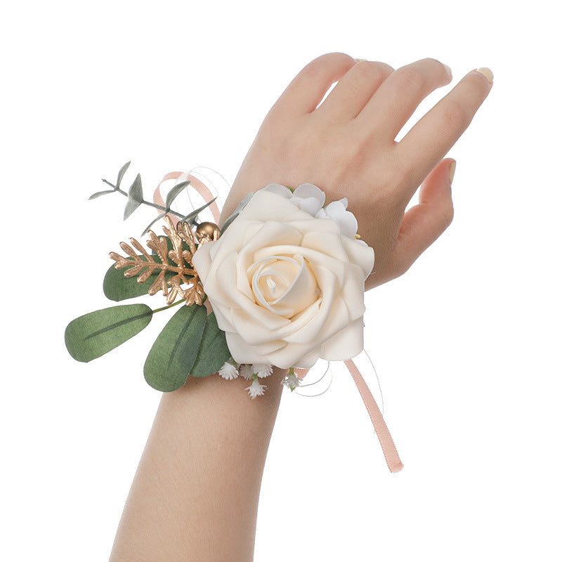 Bulk Rose Silk Flowers Corsage with Green Leaves Wholesale