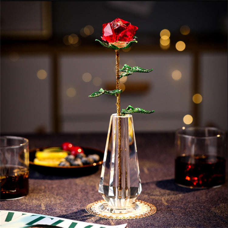 Cadeaux exclusifs en vrac de roses en cristal de 10 pouces avec vase en verre en gros 