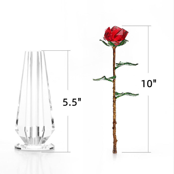 Regalos exclusivos de rosas de cristal de 10 pulgadas a granel con jarrón de vidrio al por mayor 