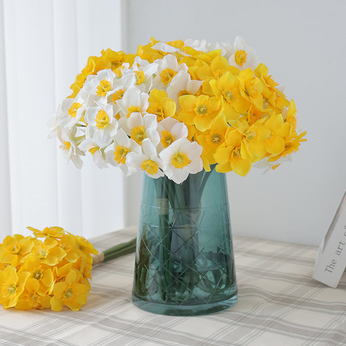 Bulk 16 "6 piezas primavera amarillo narcisos tallos ramo Narciso flores artificiales de seda al por mayor