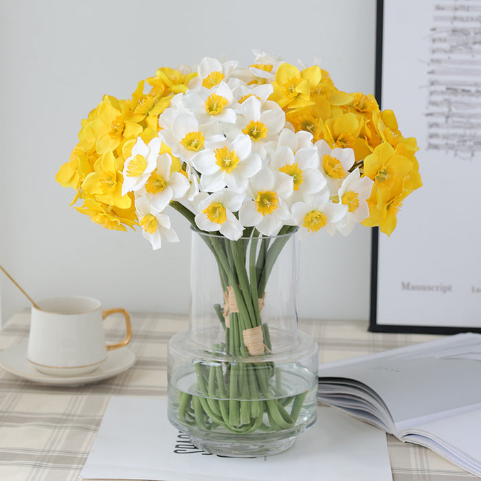 Bulk 16 "6 piezas primavera amarillo narcisos tallos ramo Narciso flores artificiales de seda al por mayor