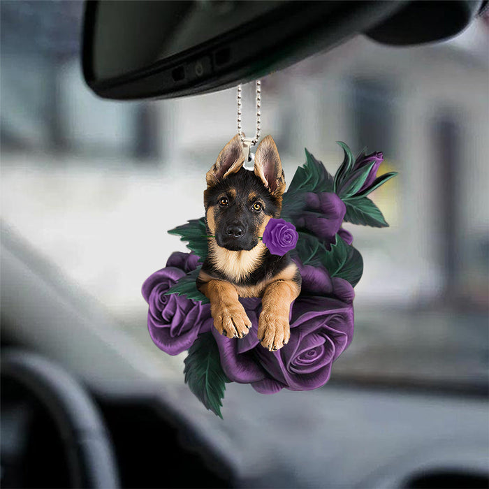 Perro en rosa púrpura Espejo de coche Colgando Accesorios de interior de coche