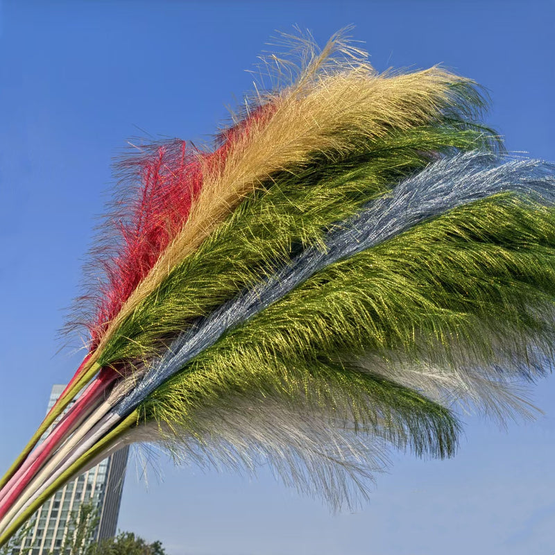 Bulk Set of 3pcs Extra Large 43 Inch Faux Golden Pampas Grass Silver Boho Flowers Wholesale