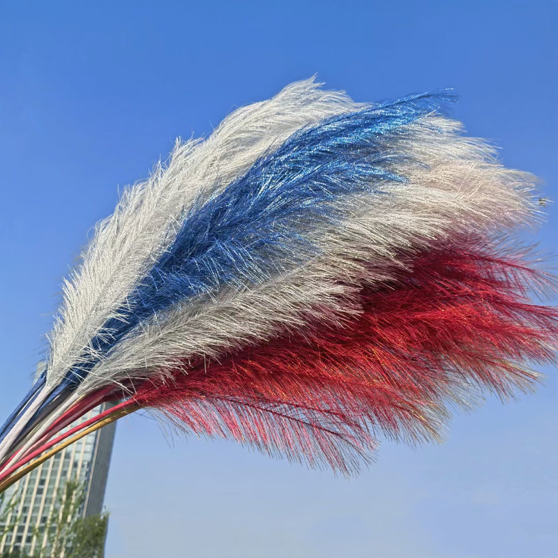 Bulk Set of 3pcs Extra Large 43 Inch Faux Golden Pampas Grass Silver Boho Flowers Wholesale