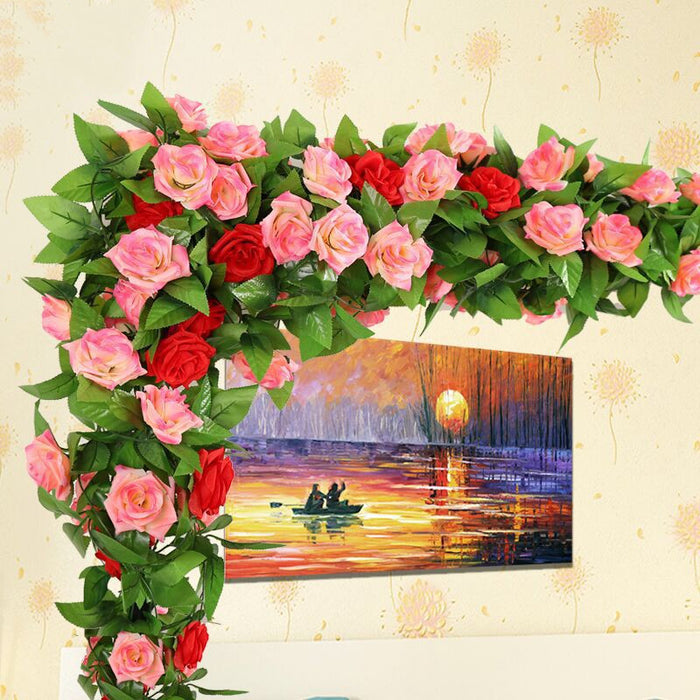 Guirnalda de flores artificiales de vid de rosas a granel de 96 pulgadas, rosa colgante 