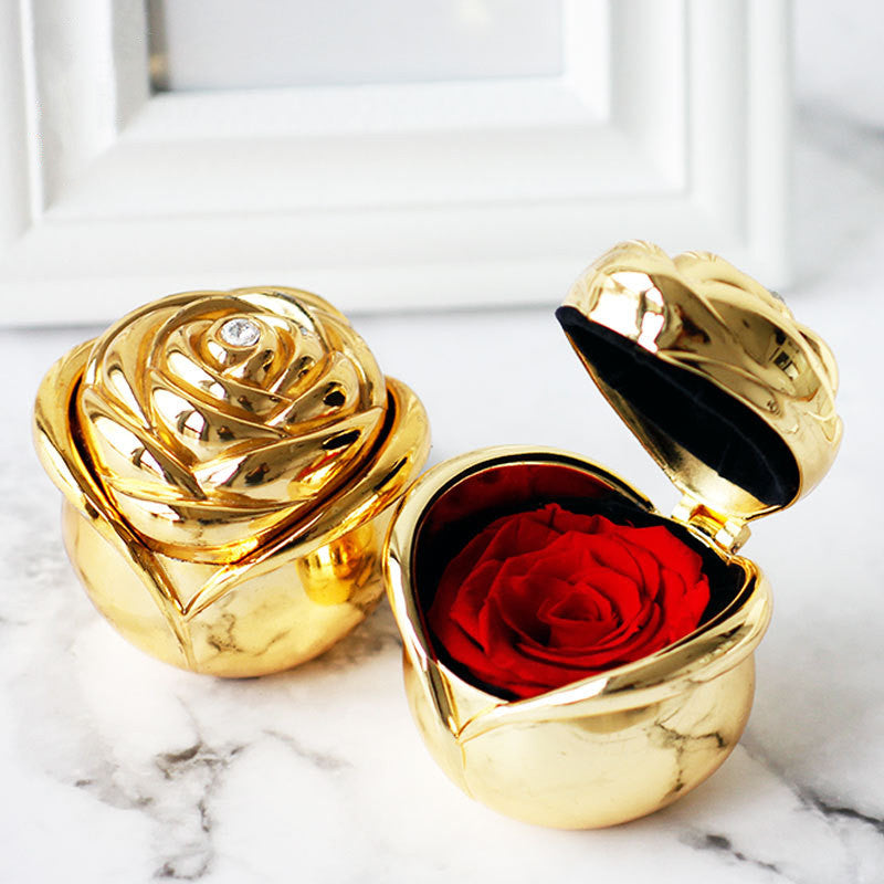 Bulk Mother's Day Forever Roses Flowers Heart Shape in Golden Jewelry Box Wholesale