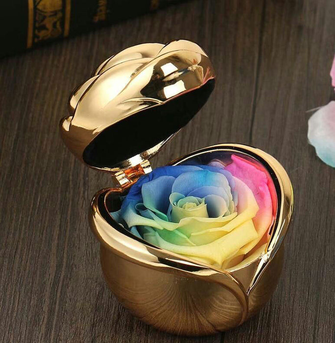 Bulk Mother's Day Forever Roses Flowers Heart Shape in Golden Jewelry Box Wholesale