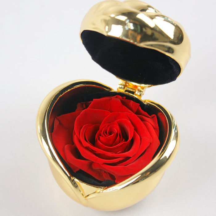 Bulk Mother's Day Forever Roses Flowers Heart Shape in Golden Jewelry Box Wholesale