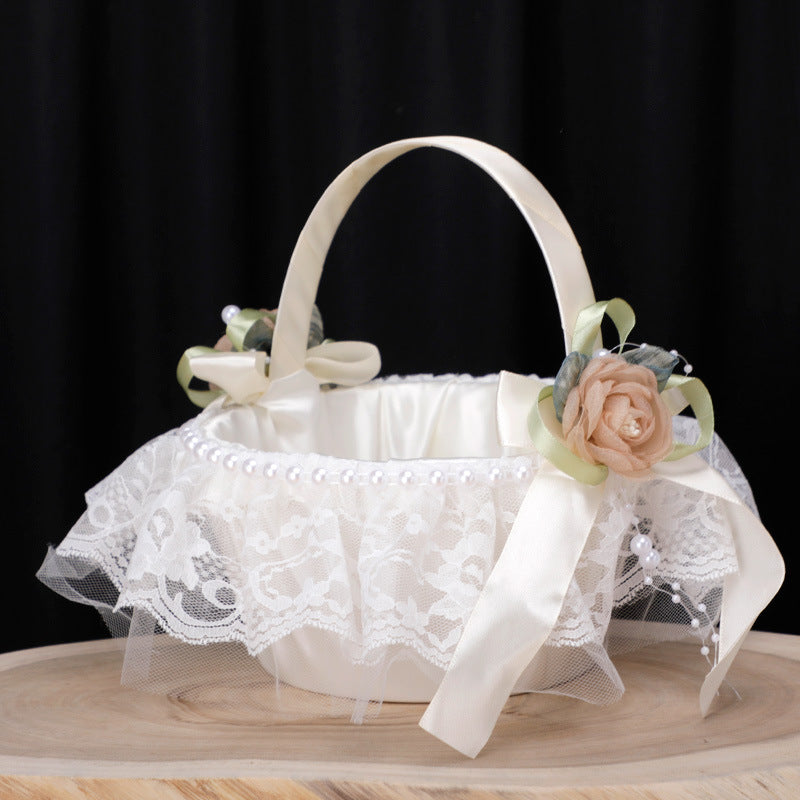 Bulk Artificial Flower Girl Basket with Pearl Wholesale