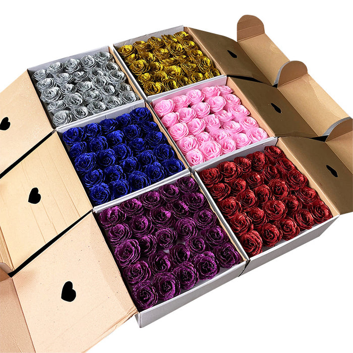 Bulk 50 piezas 2.3 pulgadas Glitter Rose Heads Flower Box con tallos desmontables al por mayor