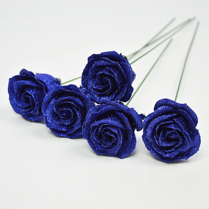 Bulk 50 Pcs 2.3 Inch Glitter Rose Heads Flower Box with Detachable Stems Wholesale
