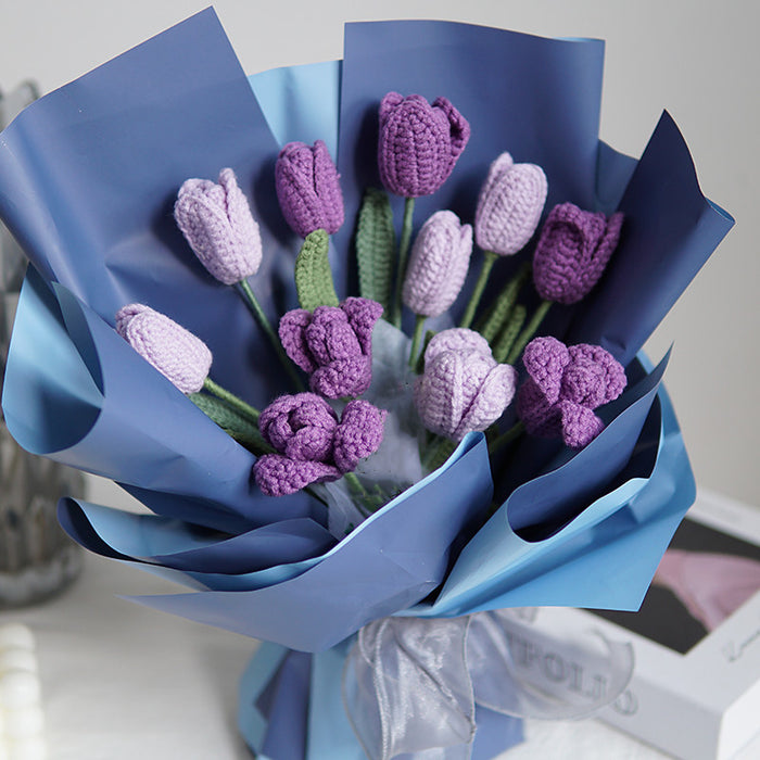 Bulk Handmade Artificial Knitted Tulips Crochet Wedding Bouquet Wholesale