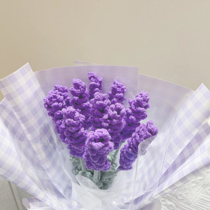 Flores de lana tejidas artificiales hechas a mano regalos de ramo de flores de lavanda 