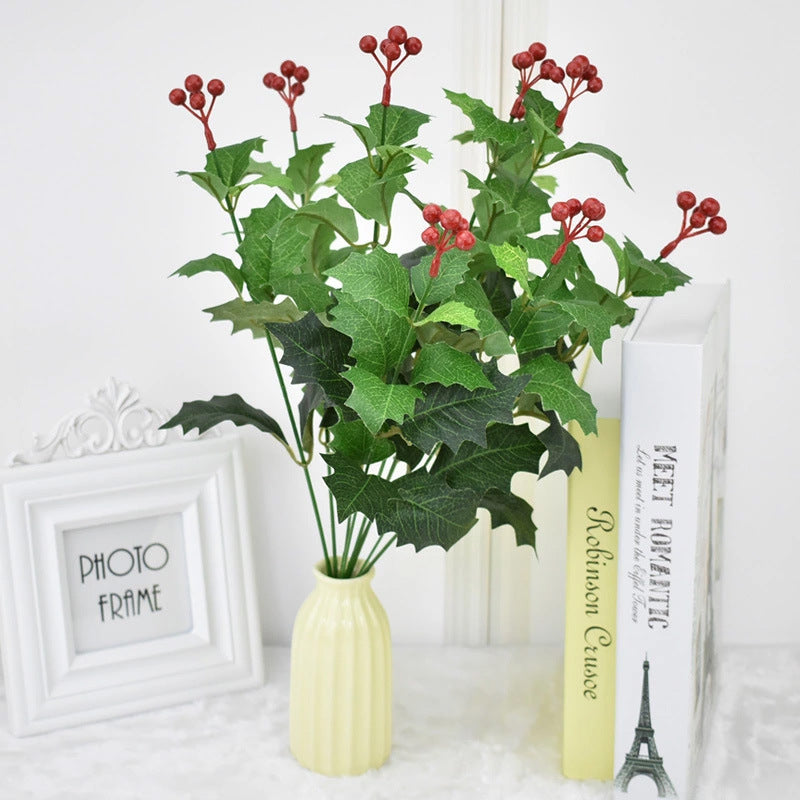 Bulk 17" Holly Leaves and Berries Bush Holiday Home Décor