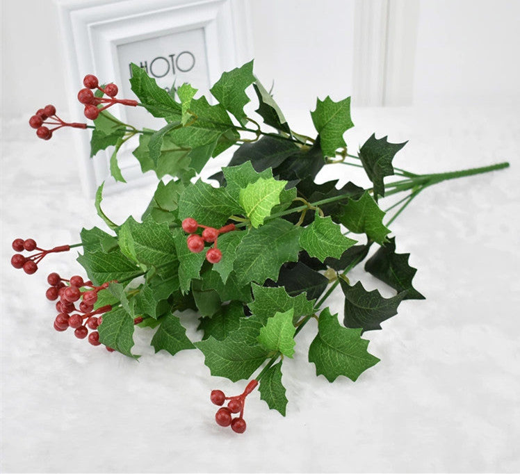Bulk 17" Holly Leaves and Berries Bush Holiday Home Décor