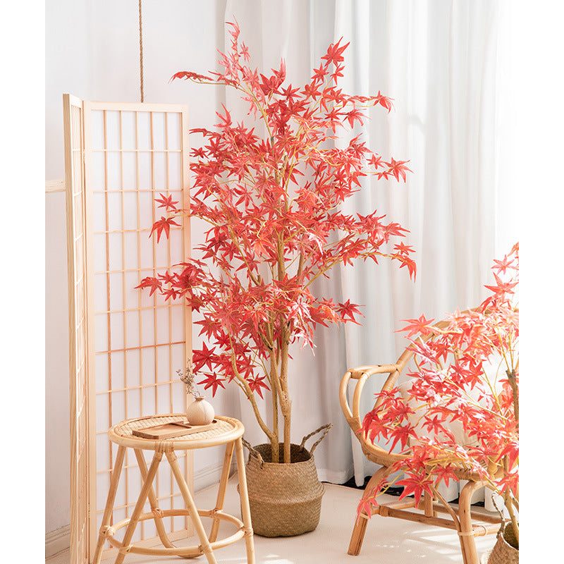 Bulk Artificial Japanese Maple Silk Tree Lifelike Tree Fall Plant with Basket Decoration Wholesale
