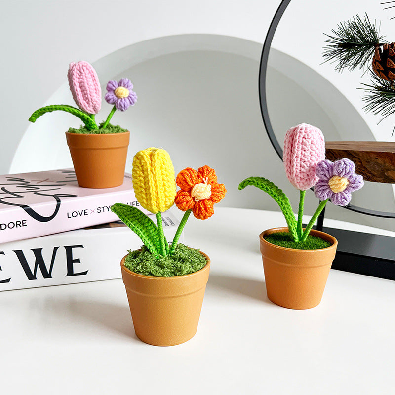 Bulk Knitting Crochet Artificial Flower Bonsai Gifts Handmade Wholesale