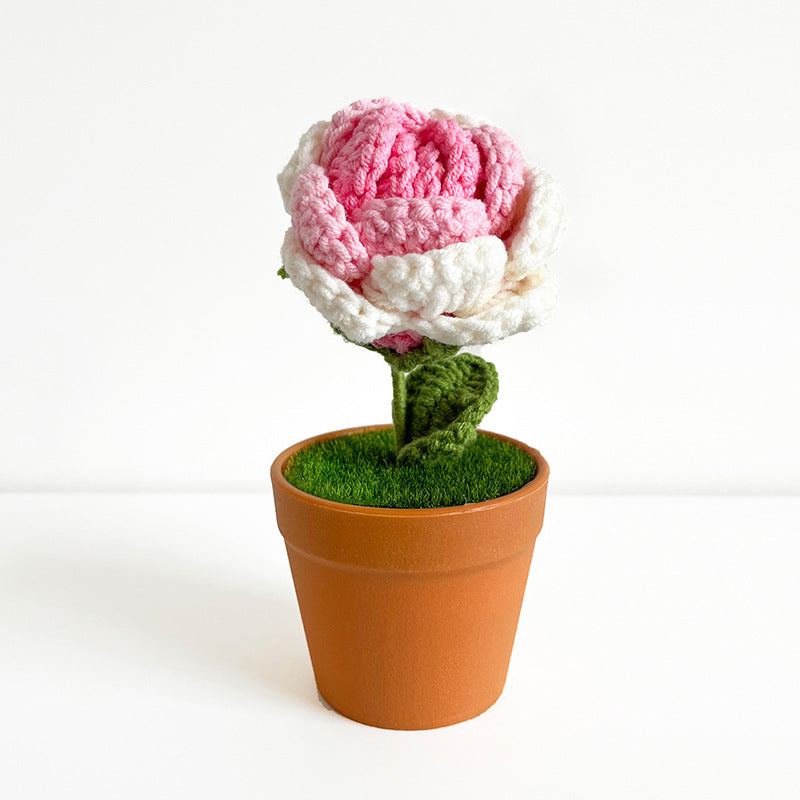Bulk Knitting Crochet Artificial Flower Bonsai Gifts Handmade Wholesale