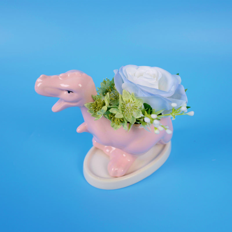 Venta al por mayor de decoración de arreglos de dinosaurios de flores artificiales exclusivas y limitadas a granel