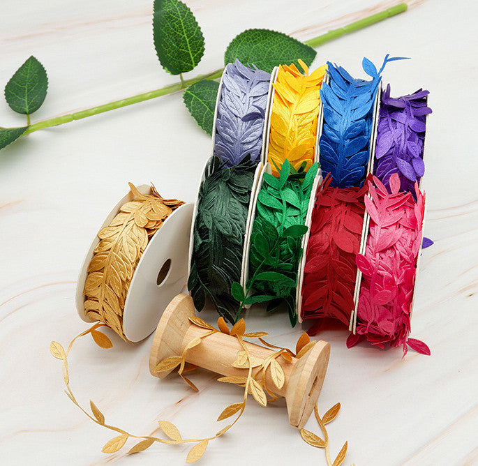 Bulk 13 Colors Leaf Shaped Ribbon Artificial Vines Leaves String Trim Ribbon Wild Jungle Botanical Greenery for Baby Shower Party Wedding Home Wreaths & DIY Craft Wholesale