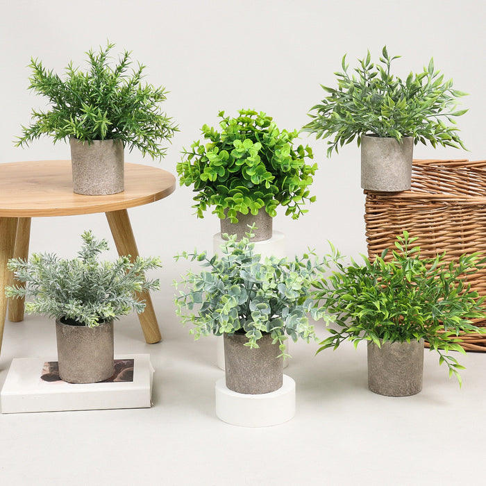 Bulk 7" Mini Potted Greenery Plants Artificial Eucalyptus Plants in Vase Wholesale