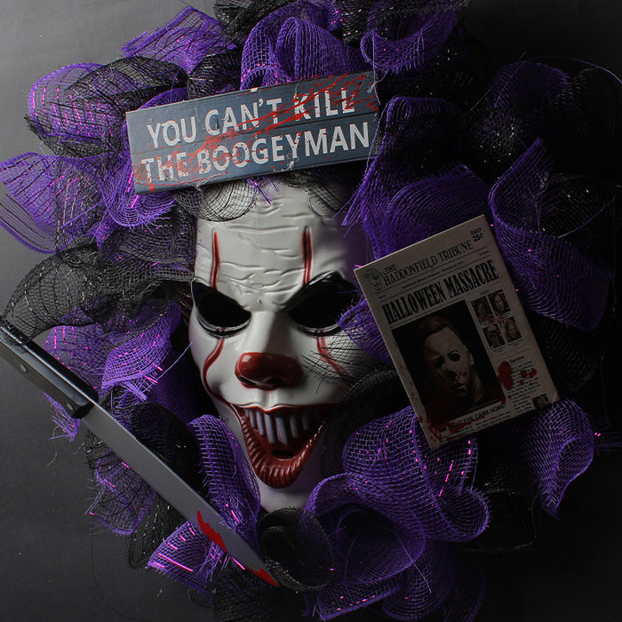Bulk 16" Halloween Black Mesh Mask Joker Wreath Wholesale