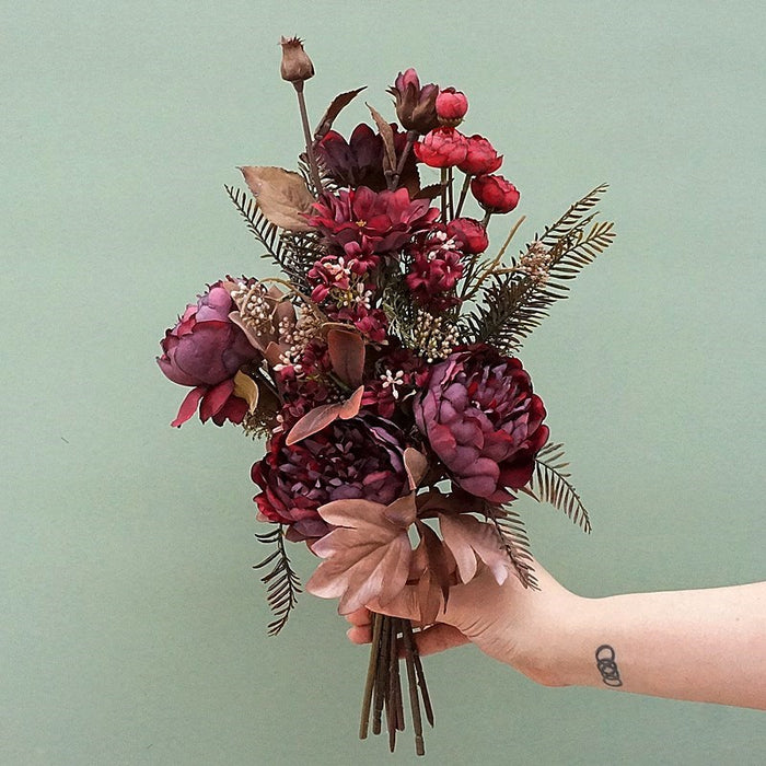 Ramo de girasol de peonía de 18 ", flores de seda de otoño, venta al por mayor Artificial 