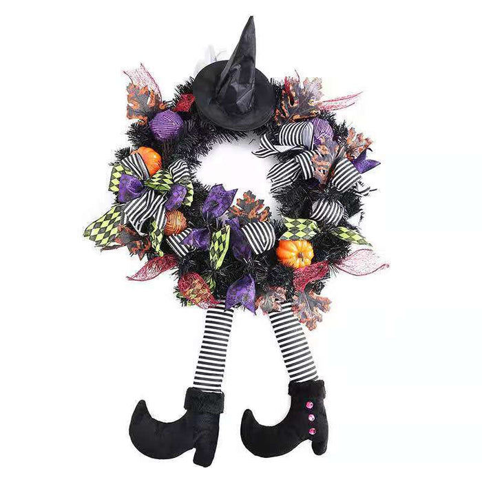 Bulk Halloween Purple Witch Leg Vintage Wreath 13'' Wholesale