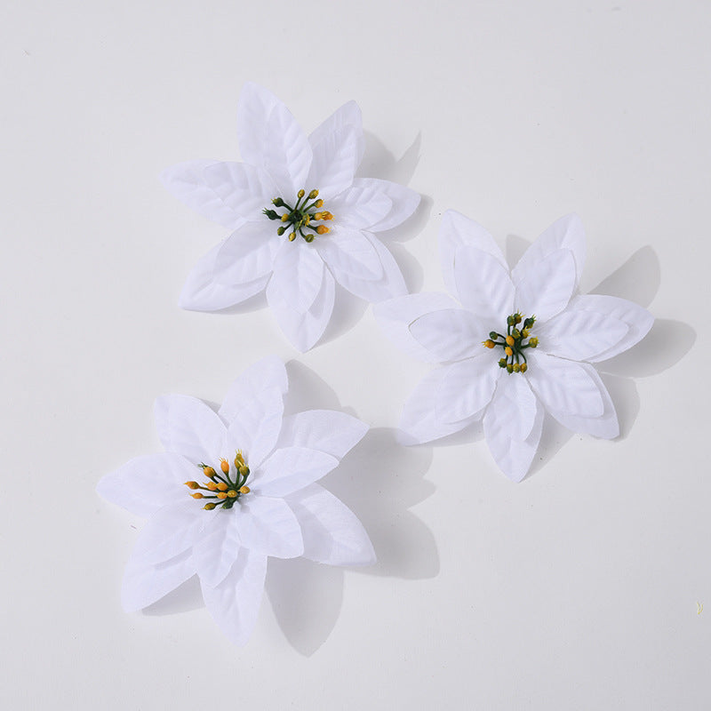 Bulk 14" Poinsettias Bush Flowers Assemble Artificial Christmas Flowers DIY Wholesale