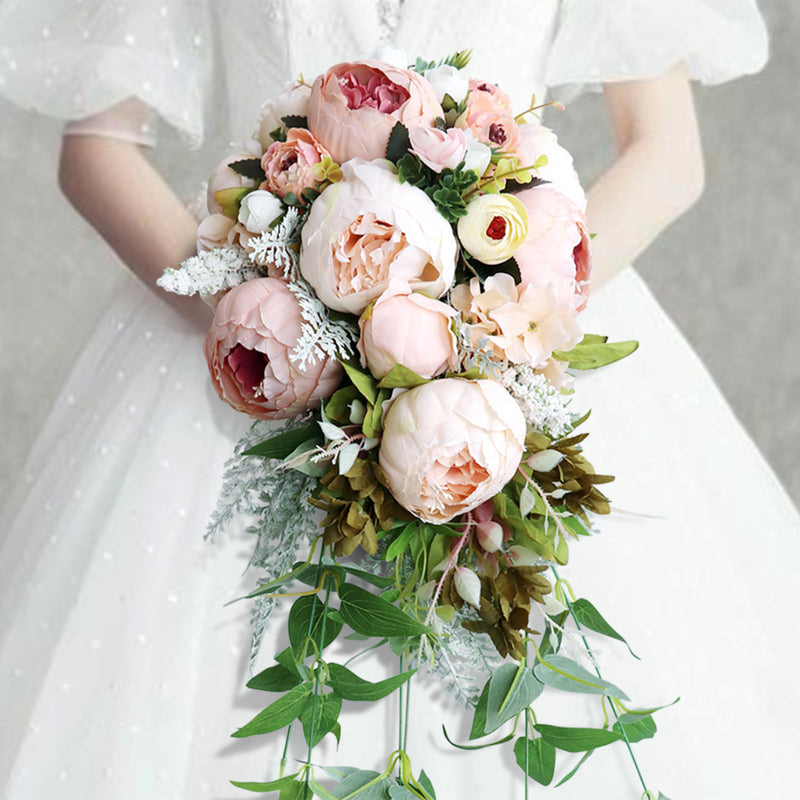 Bouquet de mariée en cascade de pivoines champagne en vrac de 10 pouces