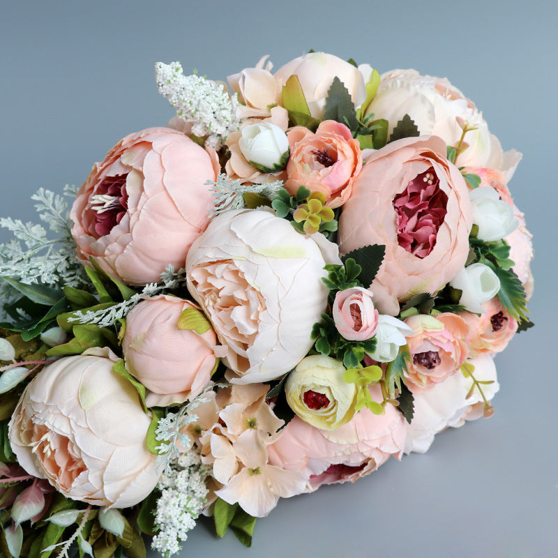 Bouquet de mariée en cascade de pivoines champagne en vrac de 10 pouces