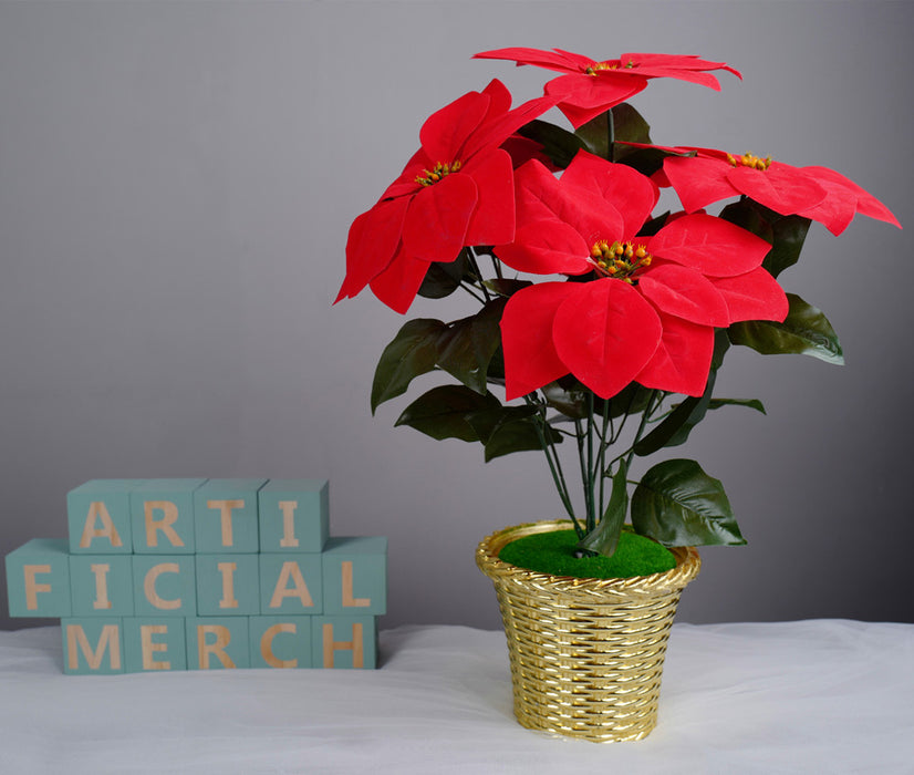 Venta al por mayor floral artificial de la planta de Poinsettia roja en maceta de 20 "a granel
