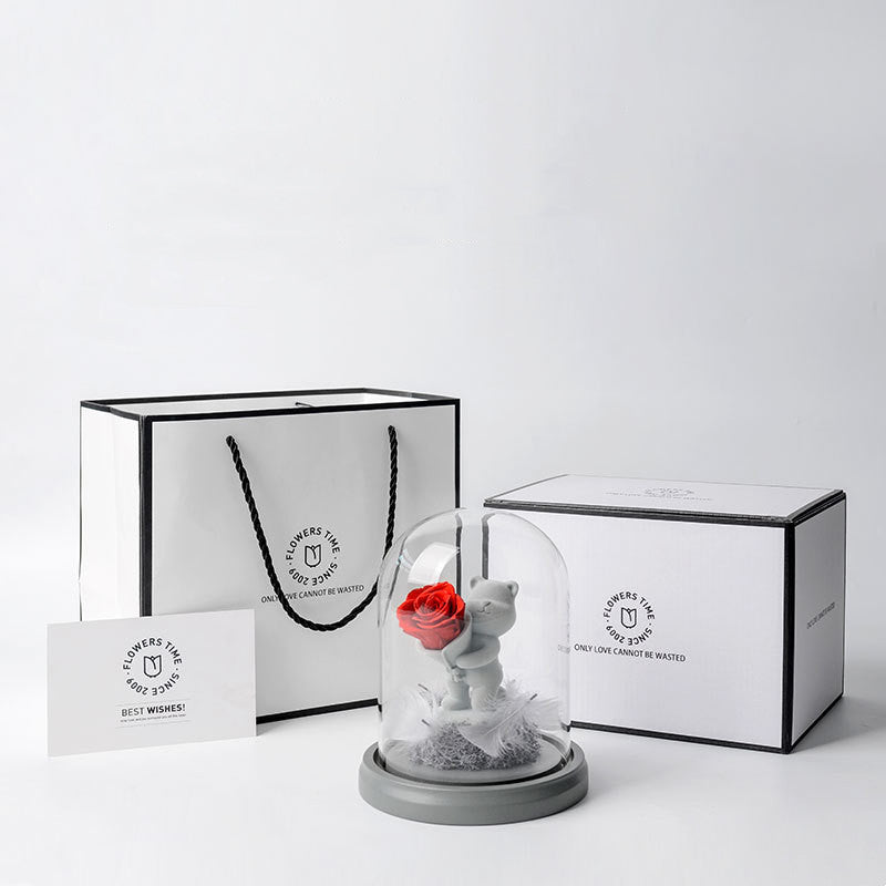 Cadeaux d'anniversaire de Saint-Valentin en gros Cadeaux d'ours en roses préservées dans un dôme en verre en gros