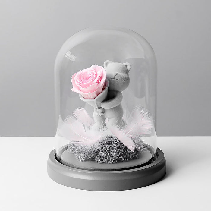 Bulk Valentine's Birthday Anniversary Gifts Preserved Rose Bear Gifts in Glass Dome Wholesale