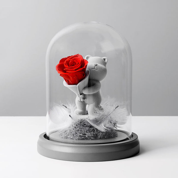 Bulk Valentine's Birthday Anniversary Gifts Preserved Rose Bear Gifts in Glass Dome Wholesale