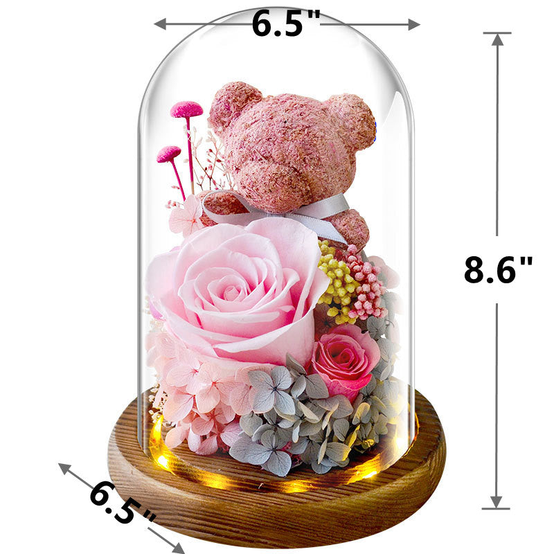 Cadeaux de fleurs préservées en vrac Cadeaux d'ours en mousse de rose avec lumière LED en gros 