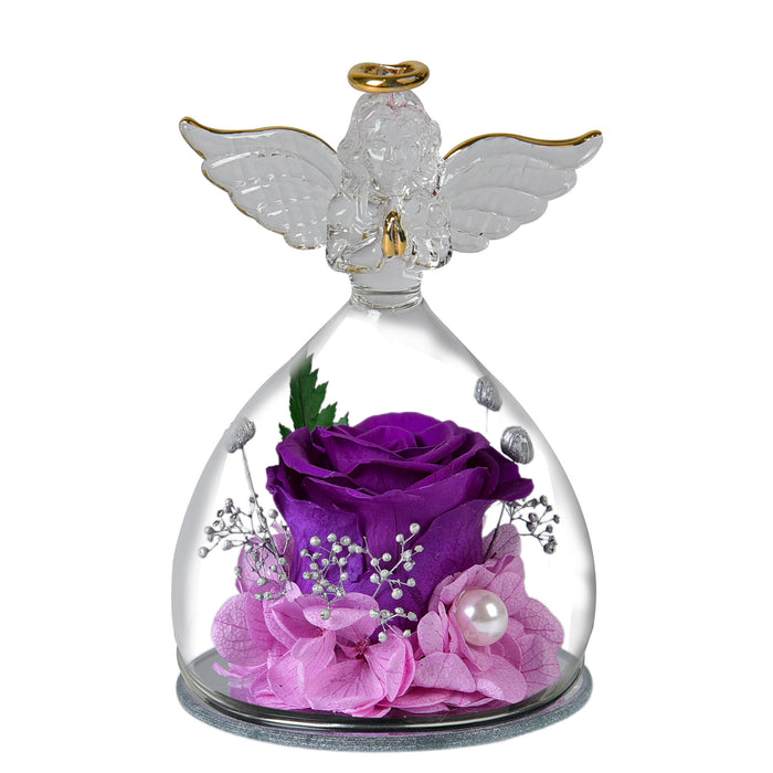 Bulk Preserved Flower Rose Gifts in Glass Angel Figurines Birthday Gifts Angel Rose Gifts for Her Wholesale