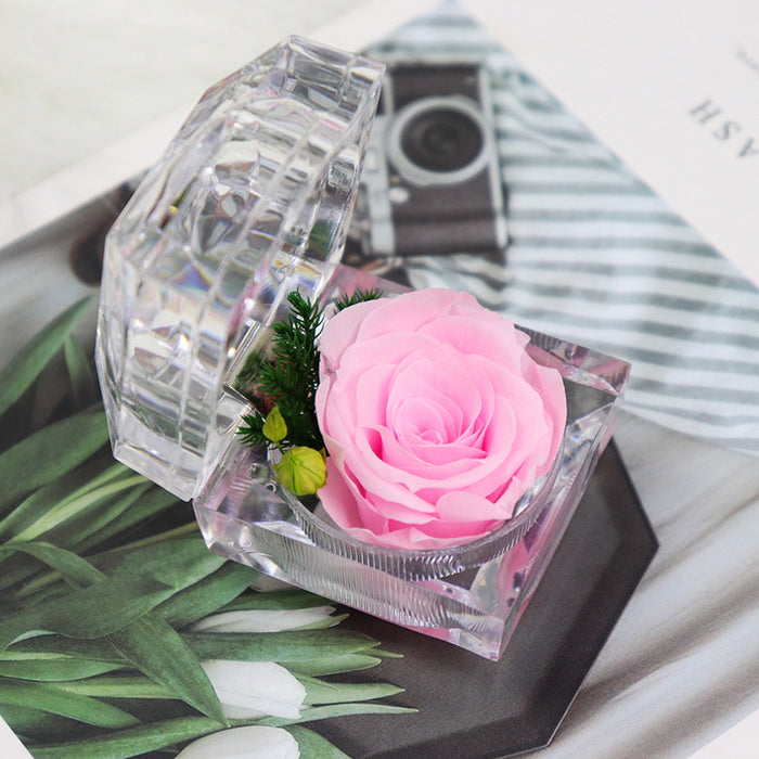 Bulk Preserved Forever Rose Gifts in Clear Acrylic Ring Box