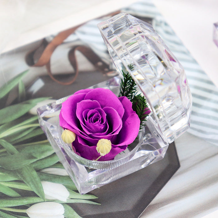 Bulk Preserved Forever Rose Gifts in Clear Acrylic Ring Box Wholesale