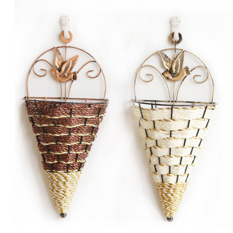 Panier tressé en rotin 12 pouces à suspendre au mur Art en fer