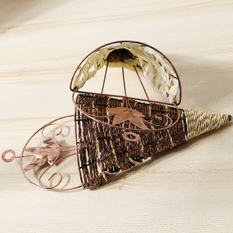 Panier tressé en rotin 12 pouces à suspendre au mur Art en fer