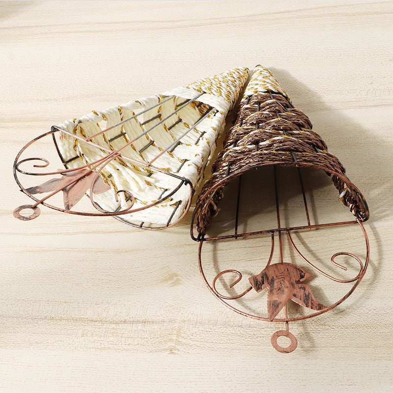 Panier tressé en rotin 12 pouces à suspendre au mur Art en fer