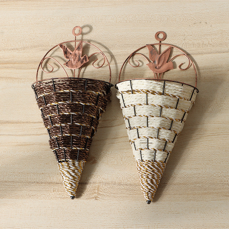 Panier tressé en rotin 12 pouces à suspendre au mur Art en fer